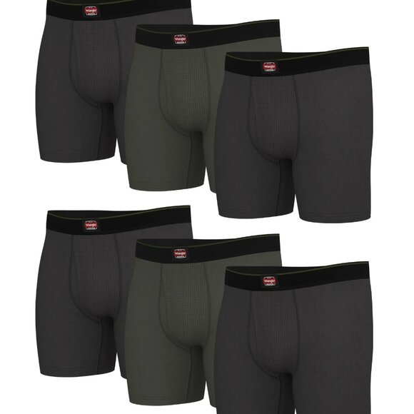 NWT Wrangler Workwear Men’s 6" Performance Boxer Briefs – 6-Pack Black/Grey - Picture 1 of 5